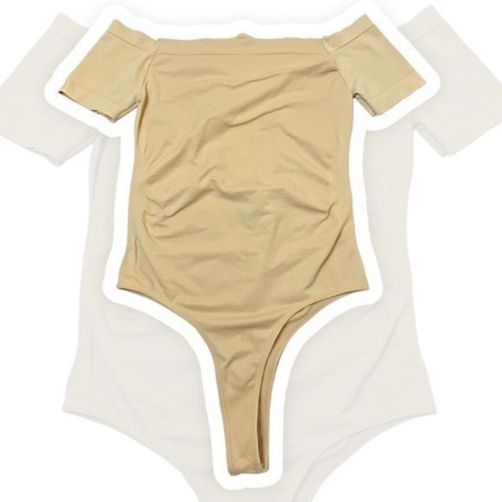 La Winner Beige Off The Shoulder Bodysuit- size small/medium